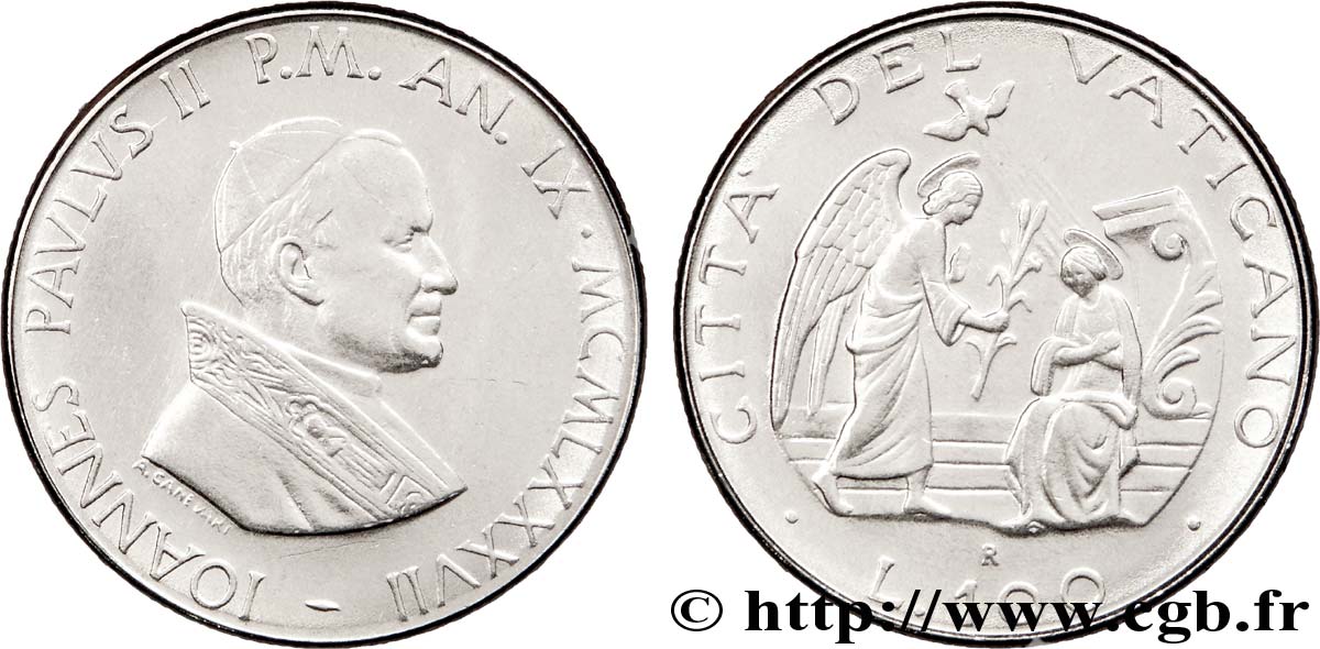 VATICAN AND PAPAL STATES 100 Lire Jean Paul II an IX / l’Annonciation 1987  AU 