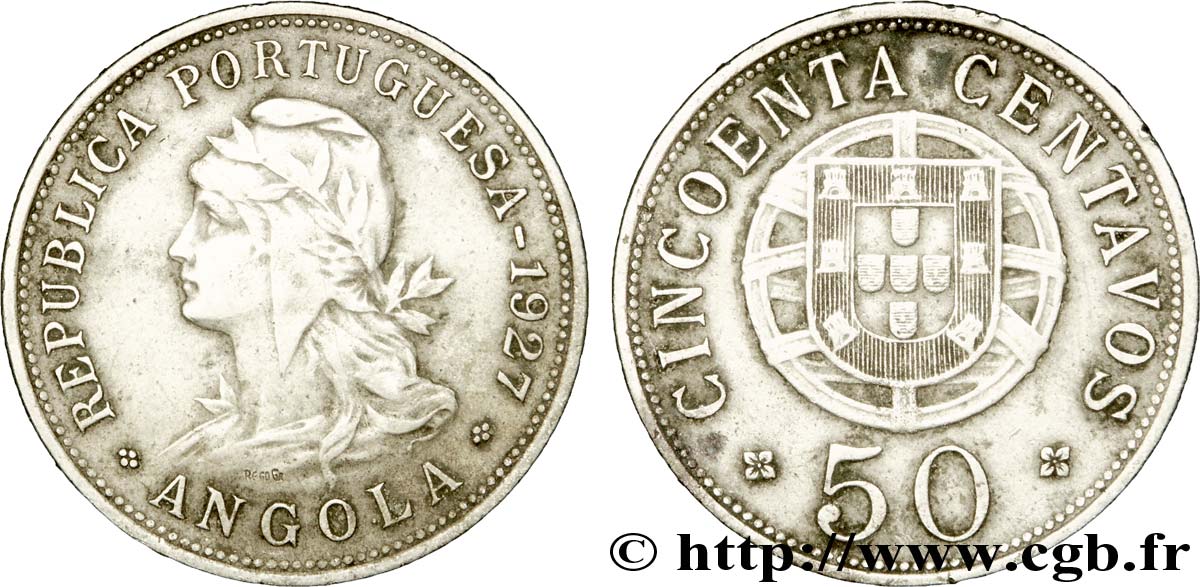 ANGOLA 50 Centavos monnayage colonial Portugais 1927  BB 