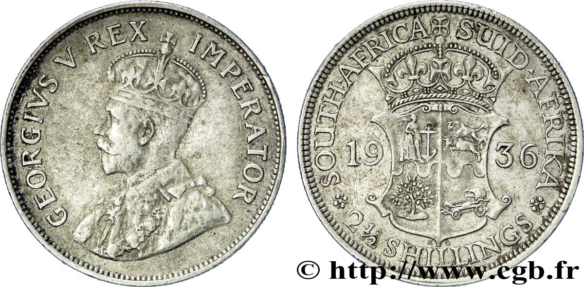 SUDÁFRICA 2 1/2 Shillings Georges V / armes couronnée 1936 Pretoria MBC 
