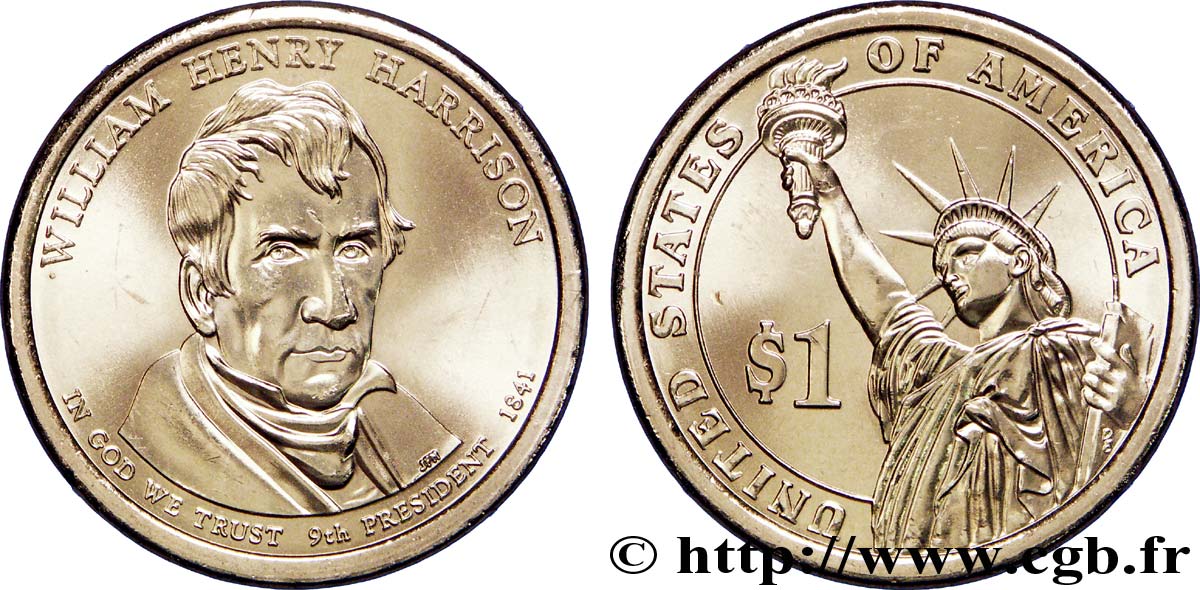 UNITED STATES OF AMERICA 1 Dollar Présidentiel William Henry Harrison / statue de la liberté type tranche B 2009 Philadelphie - P MS 