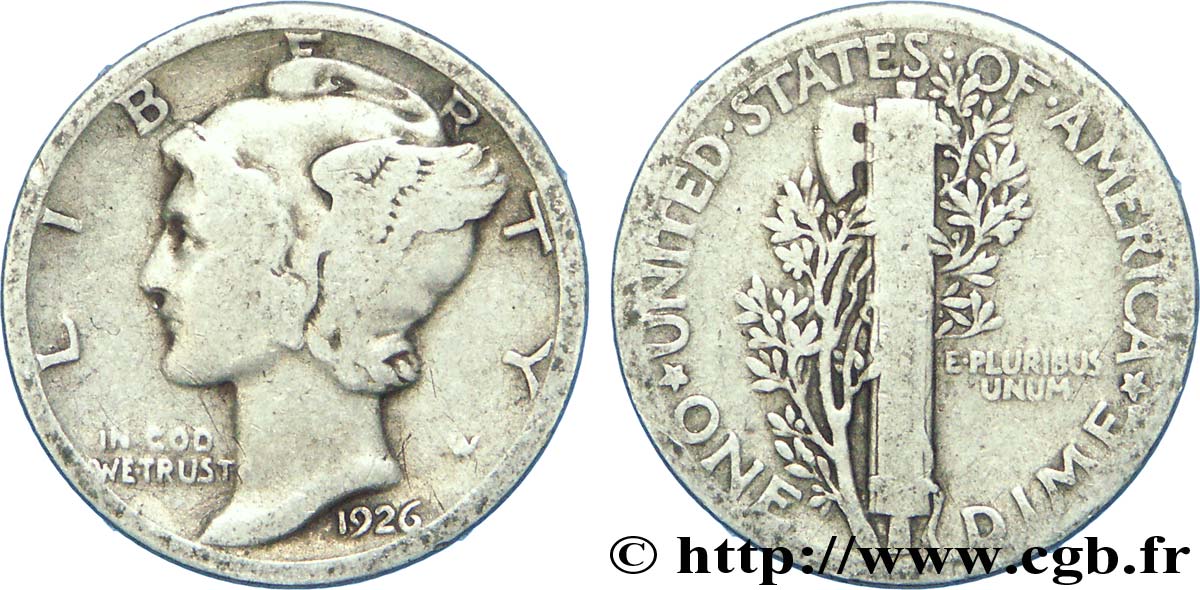 UNITED STATES OF AMERICA 1 Dime Mercury 1926 Philadelphie VF 