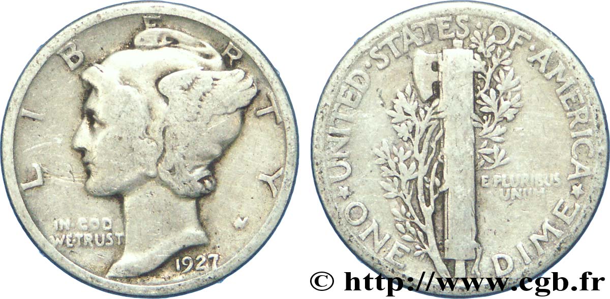 UNITED STATES OF AMERICA 1 Dime Mercury 1927 Philadelphie VF 