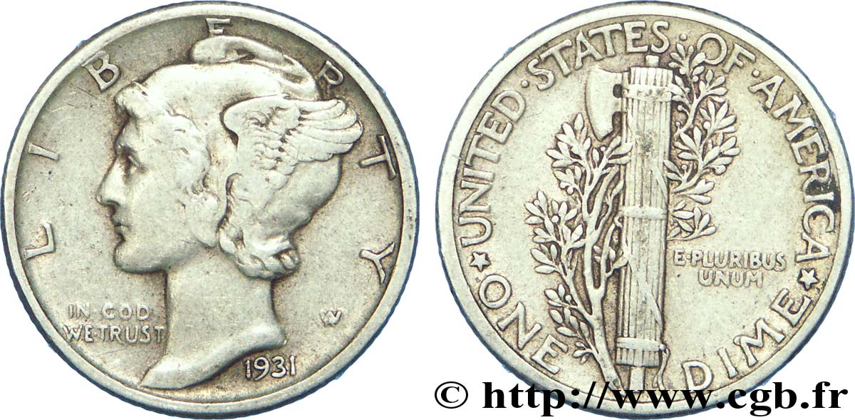 UNITED STATES OF AMERICA 1 Dime Mercury 1931 Philadelphie XF 