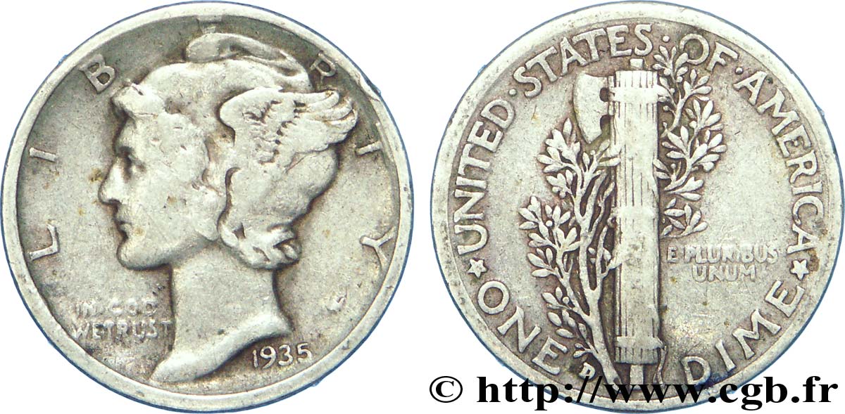 UNITED STATES OF AMERICA 1 Dime Mercury 1935 Denver XF 