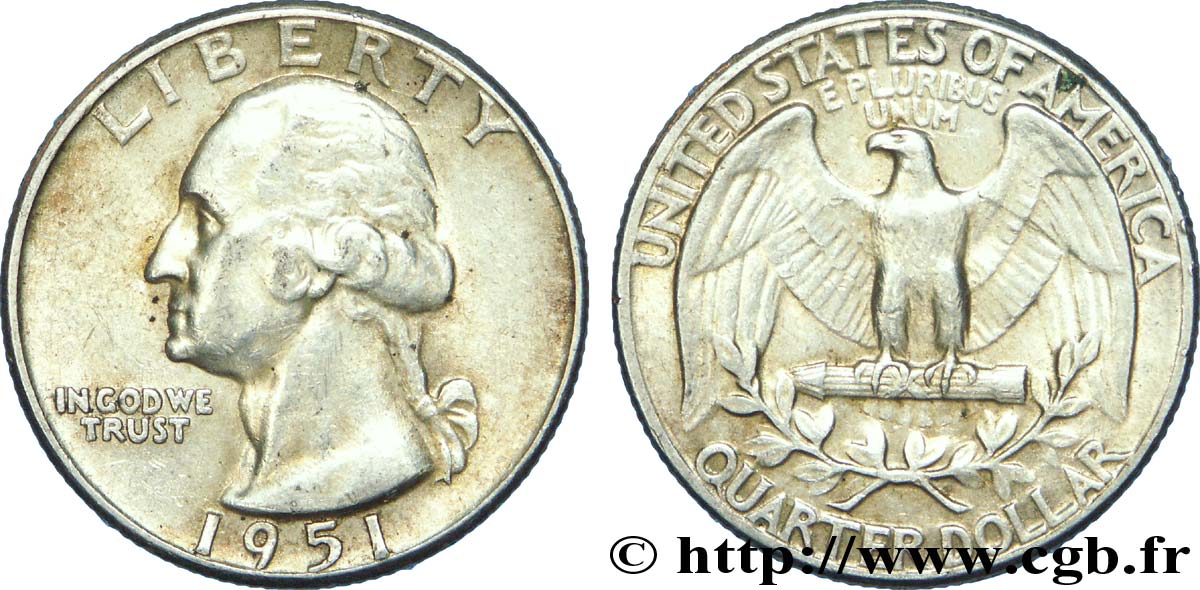 ESTADOS UNIDOS DE AMÉRICA 1/4 Dollar Georges Washington 1951 Philadelphie MBC 