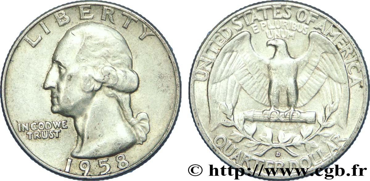 UNITED STATES OF AMERICA 1/4 Dollar Georges Washington 1958 Denver XF 