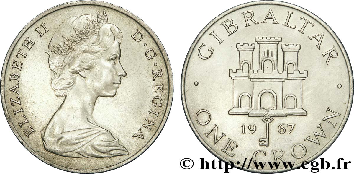 GIBRALTAR 1 Crown  Elisabeth II / emblème 1967  VZ 