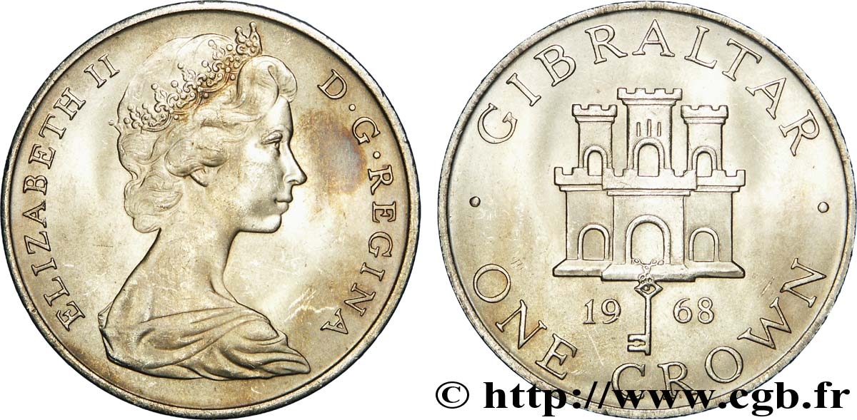 GIBRALTAR 1 Crown  Elisabeth II / emblème 1968  VZ 