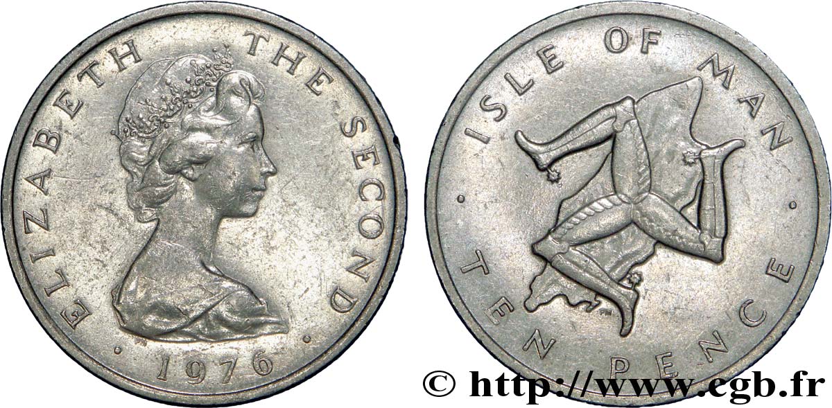 ISLE OF MAN 10 Pence Elisabeth II / triskel 1976  AU 