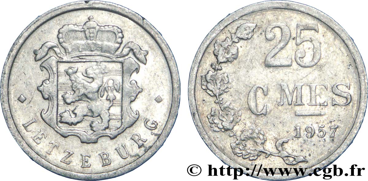 LUSSEMBURGO 25 Centimes emblème 1957  SPL 