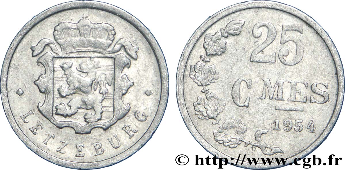 LUXEMBOURG 25 Centimes emblème 1954  AU 