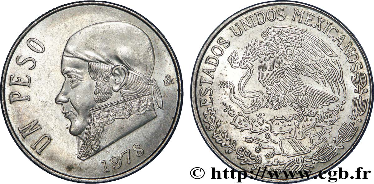 MÉXICO 1 Peso Jose Morelos y Pavon / aigle 1978 Mexico EBC 