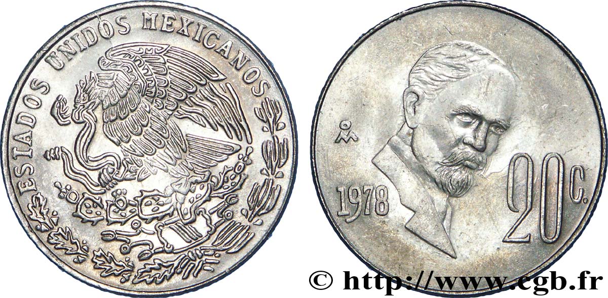 MEXICO 20 Centavos aigle  1978 Mexico AU 