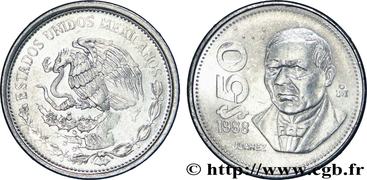 MESSICO 50 Pesos aigle mexicain / Benito Juarez 1988 Mexico SPL 