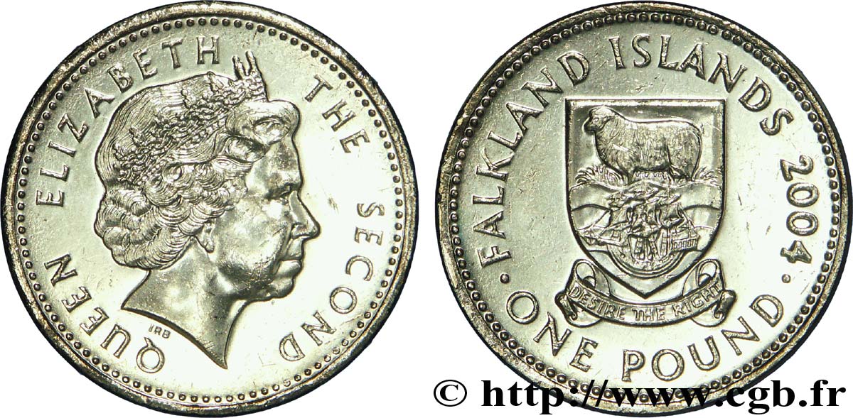 FALKLAND 1 Pound (Livre) Elisabeth II / armes de l’archipel variété tranche B 2004  MS 