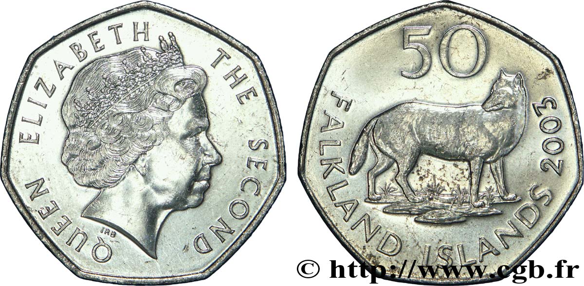 ISOLE FALKLAND 50 Pence Elisabeth II / renard des îles falkland 2003  MS 