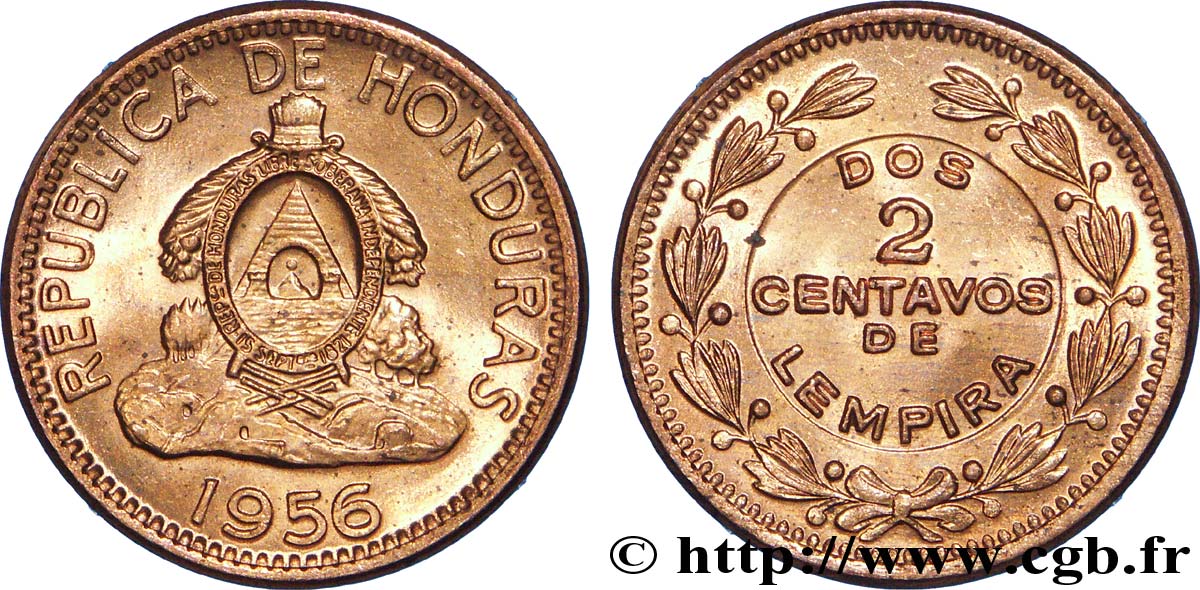HONDURAS 2 Centavos emblème national 1956  SPL 
