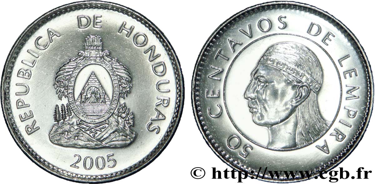 HONDURAS 50 Centavos emblème national / indien Lempira 2005  MS 