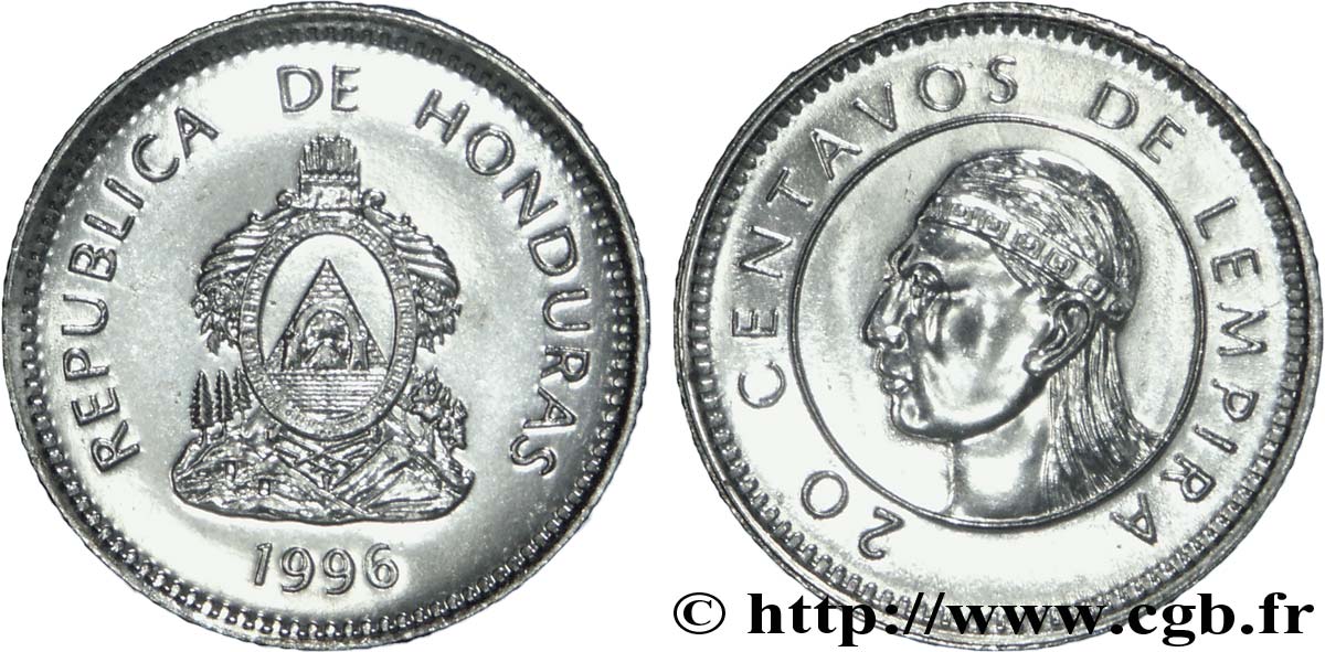 HONDURAS 20 Centavos emblème national / indien Lempira 1996  fST 