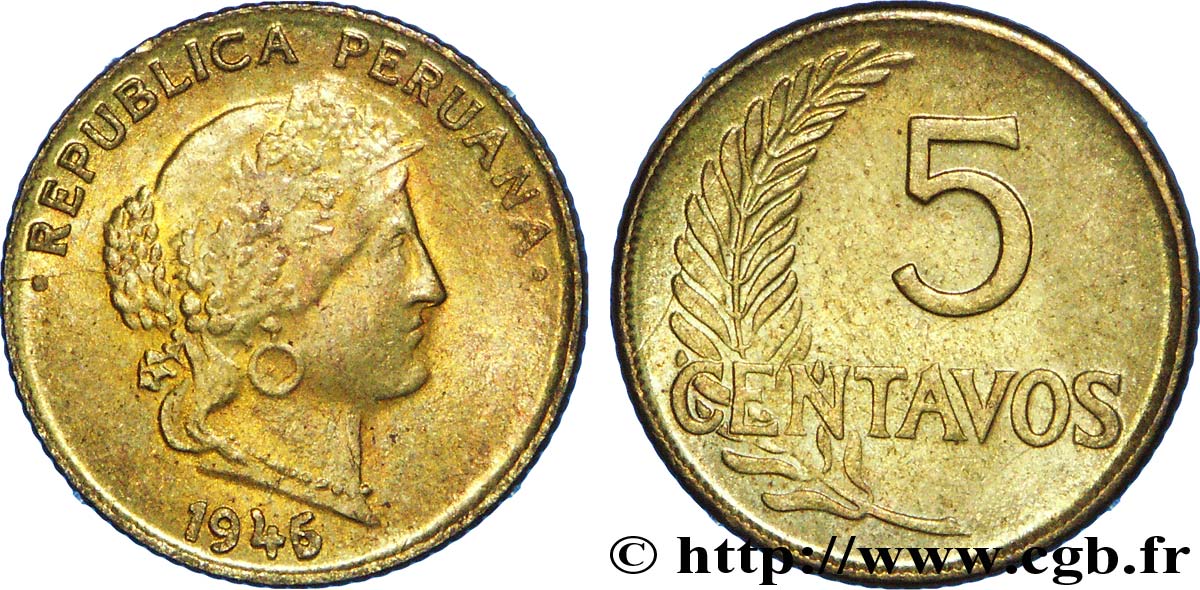 PERU 5 Centavos 1945  MS 