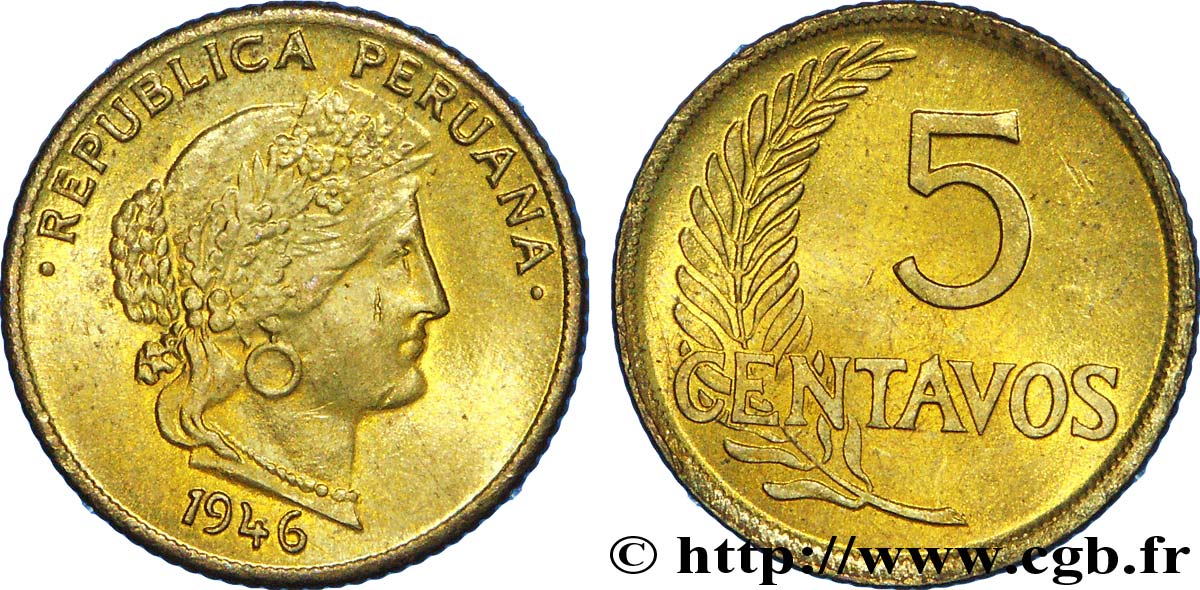PERU 5 Centavos 1946  MS 
