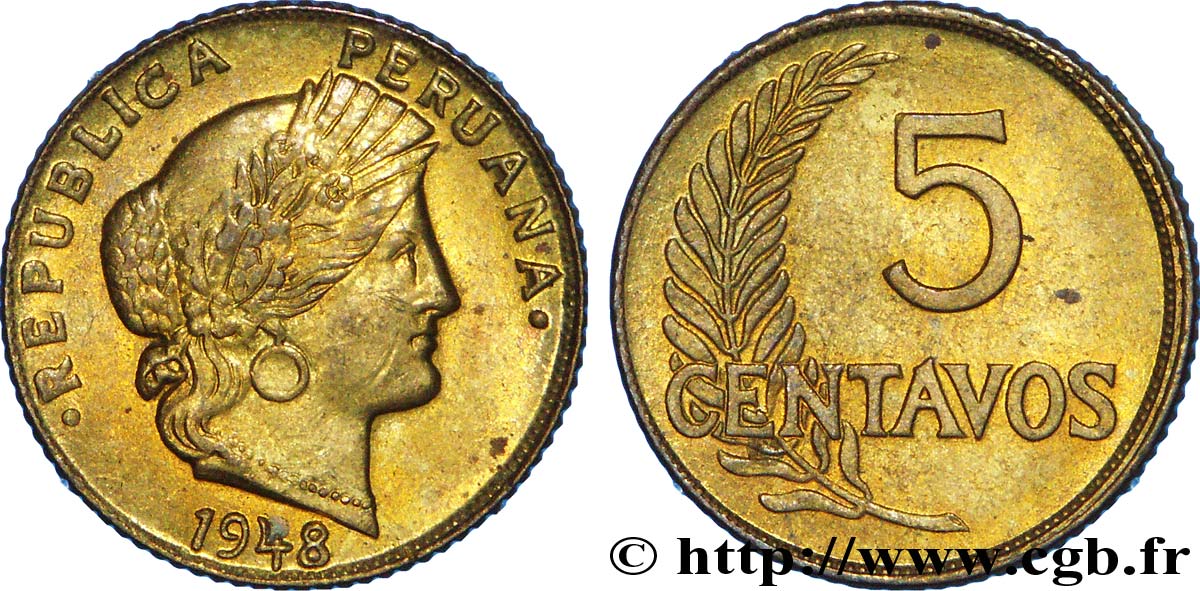 PERU 5 Centavos 1948  MS 