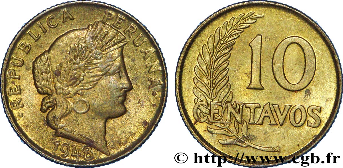 PERU 10 Centavos 1948  AU 