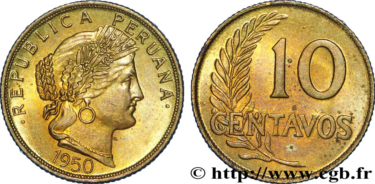 PERU 10 Centavos 1950  SPL 