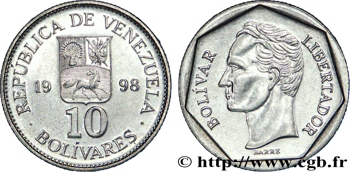 VENEZUELA 10 Bolivares emblème / Bolivar 1998  MS 