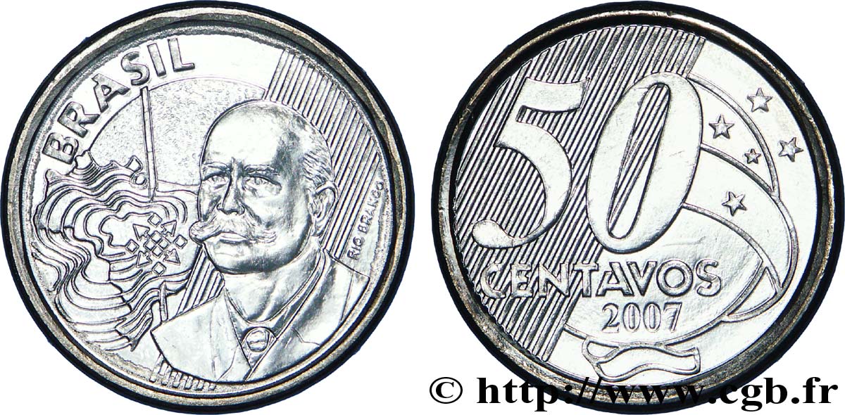 BRAZIL 50 Centavos José Maria da Silva Paranhos Júnior , variété tranche A 2007  MS 