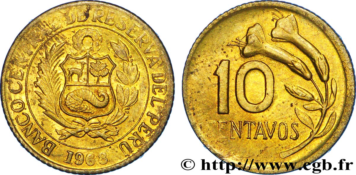 PÉROU 10 Centavos emblème 1968  SUP 