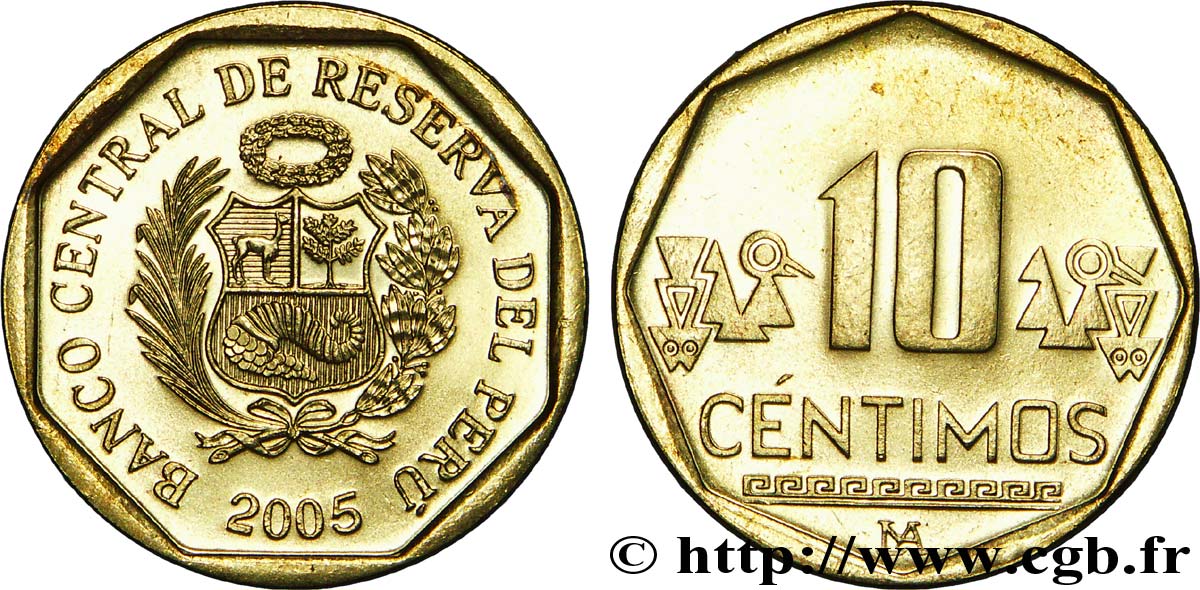 PERU 10 Centimos emblème 2005 Lima MS 