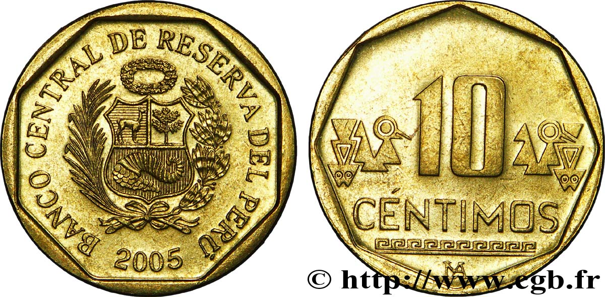 PERú 10 Centimos emblème 2005 Lima EBC 