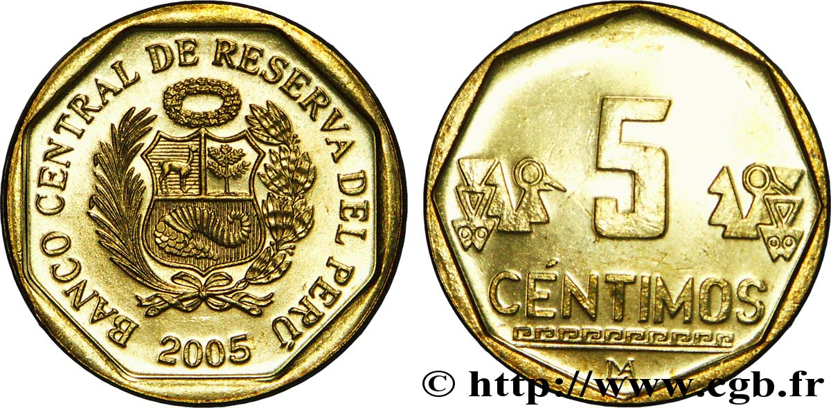 PERU 5 Centimos emblème 2005 Lima MS 