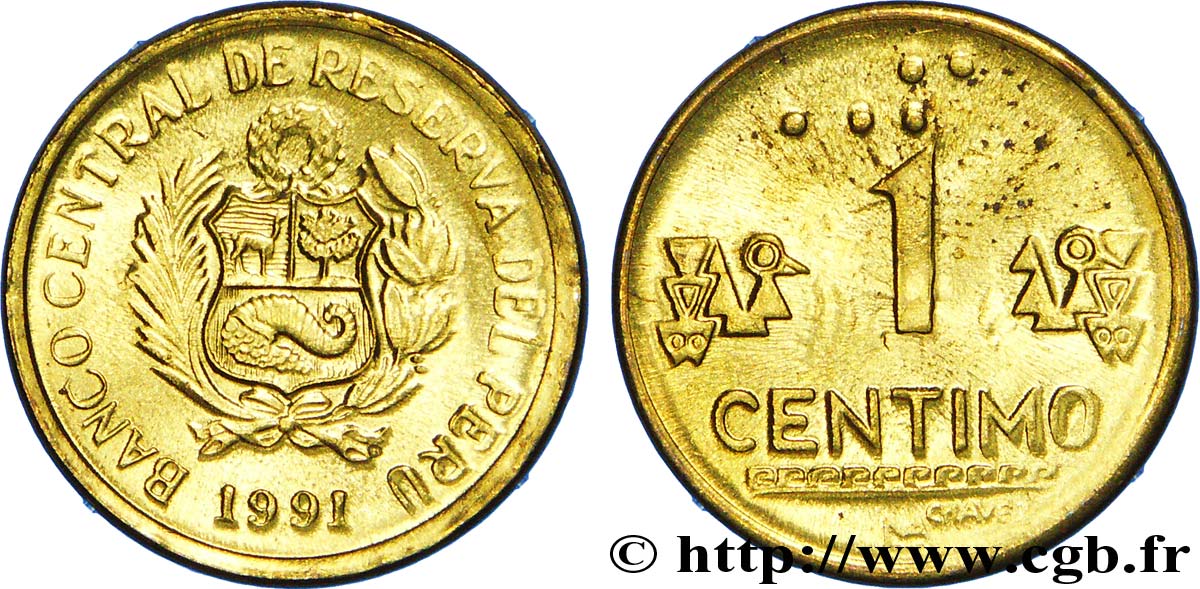 PERU 1 Centimo emblème 1991  MS 