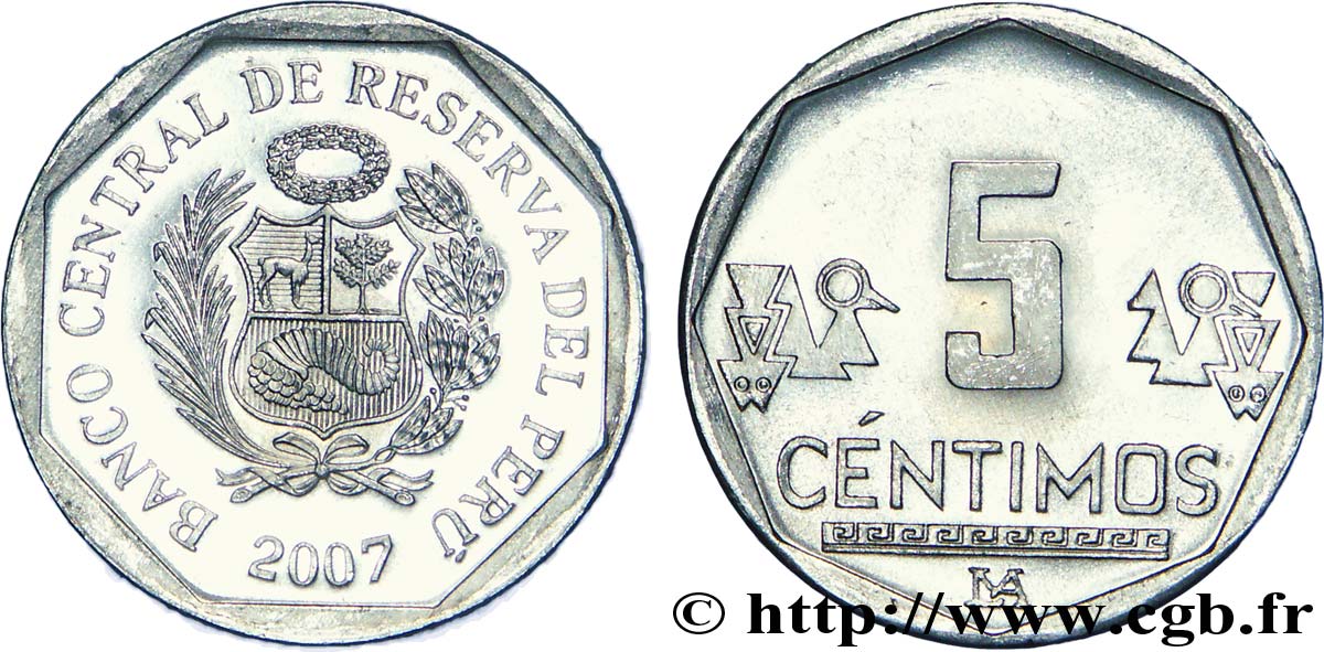 PERU 5 Centimos emblème 2007 Lima MS 