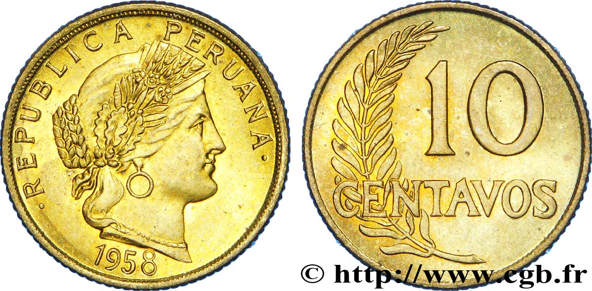 PERU 10 Centavos 1958  MS 
