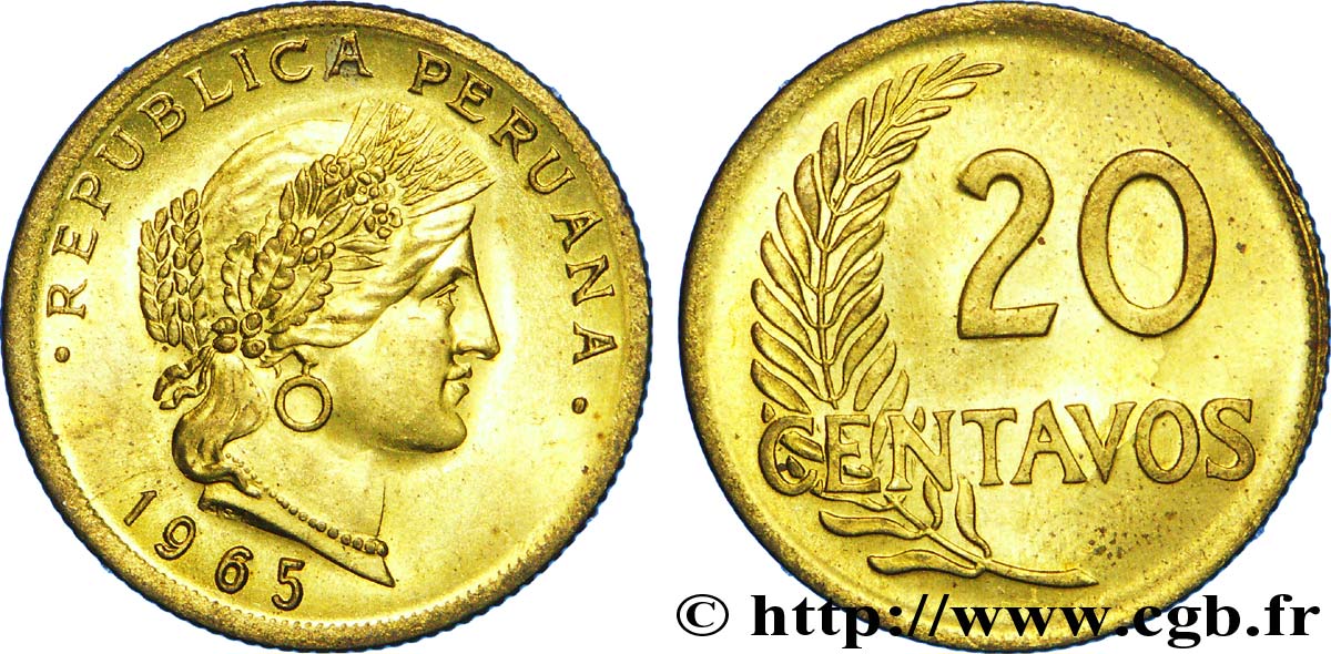 PERU 20 Centavos 1965  MS 