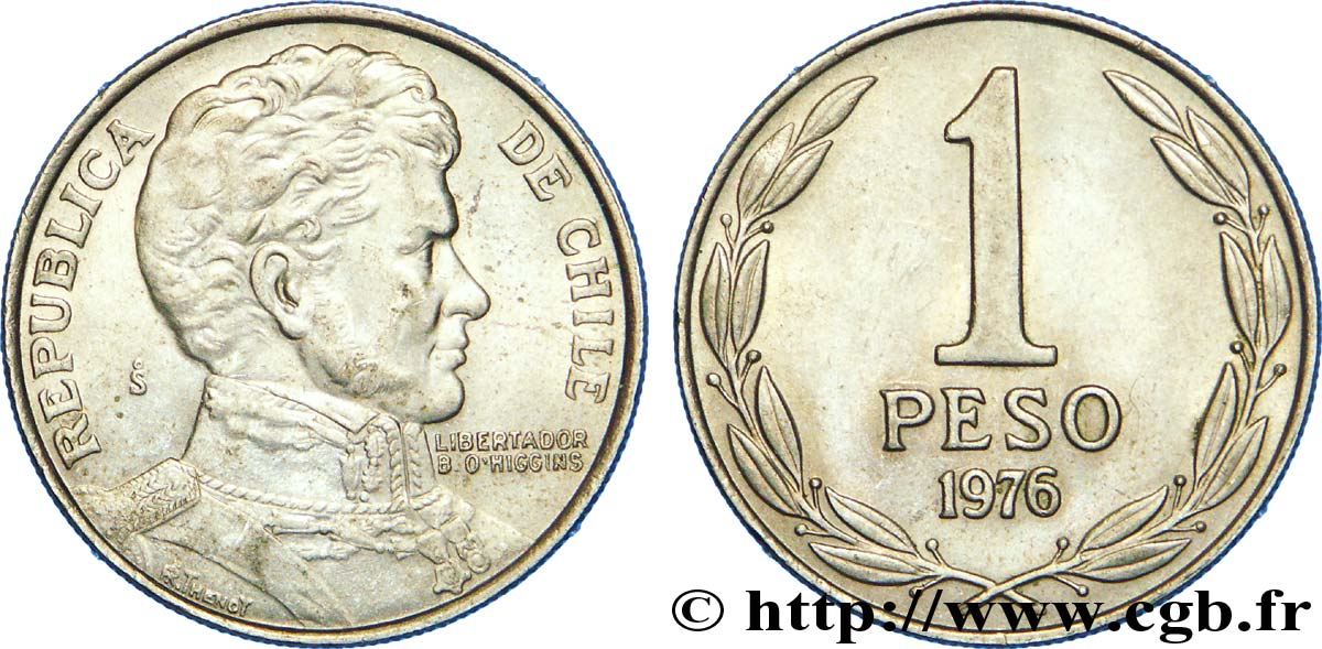 CHILE
 1 Peso Bernardo O’Higgins 1976 Santiago - S° VZ 