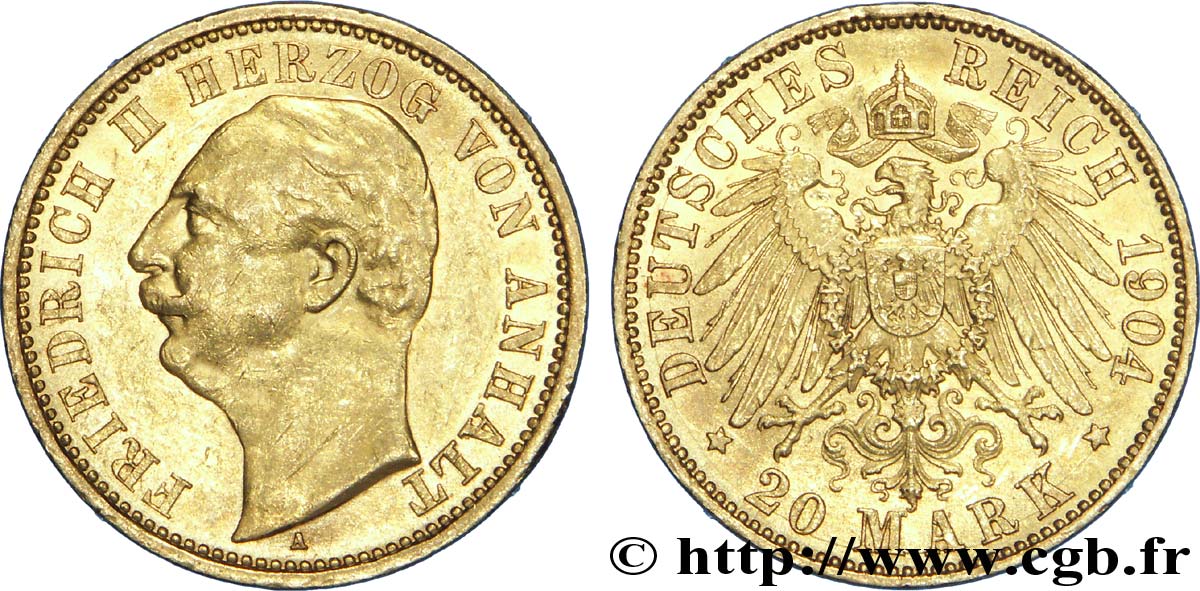 ALEMANIA - ANHALT 20 Mark Frédéric II 1904 Berlin EBC 