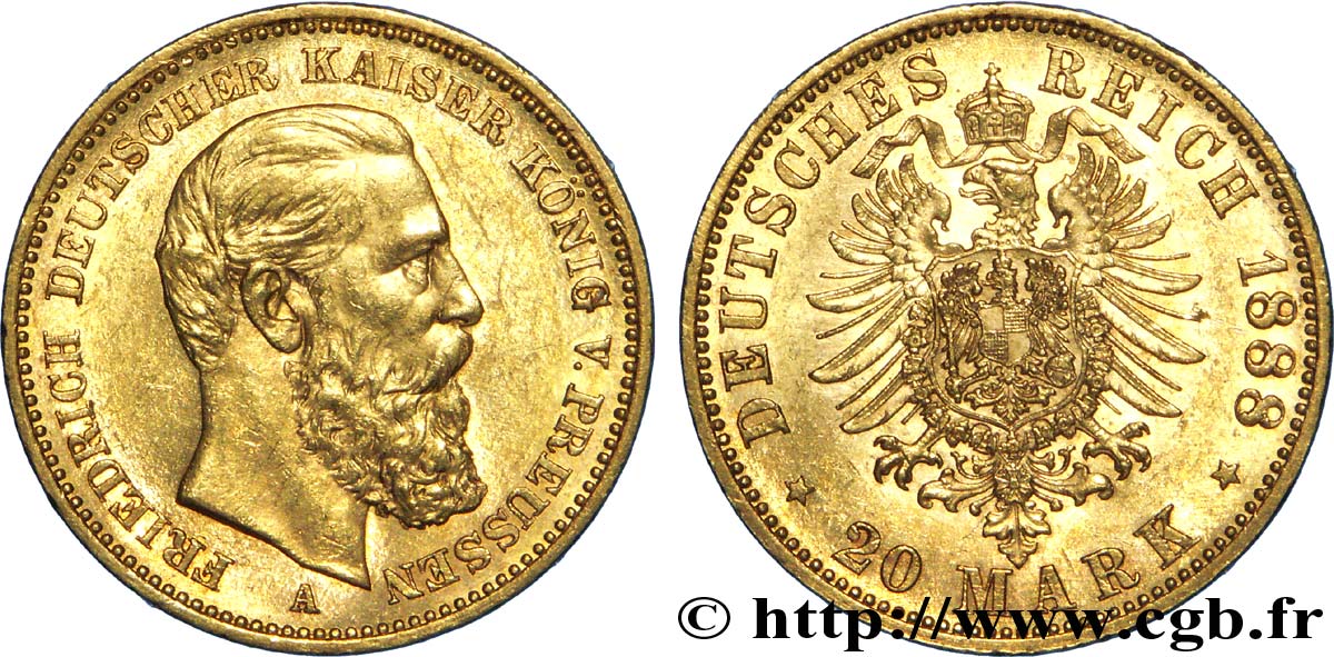 GERMANIA - PRUSSIA 20 Mark Frédéric III 1888 Berlin SPL 