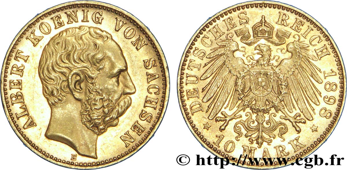 ALEMANIA - SAJONIA 10 Mark Royaume de Saxe : Albert, roi de Saxe / aigle impérial 1898 Dresde - E EBC 