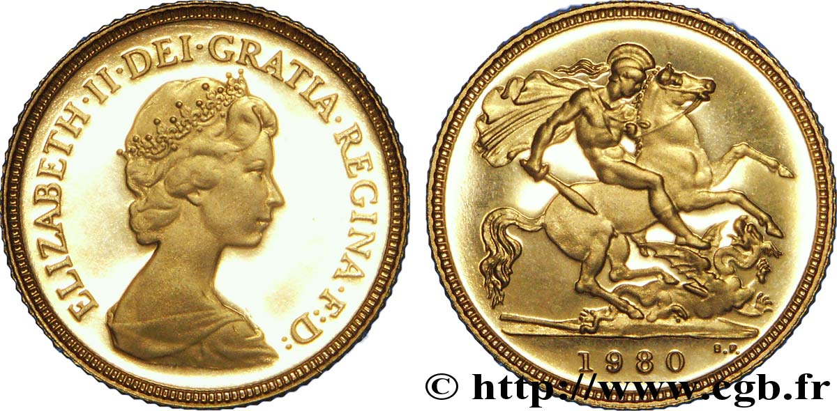VEREINIGTEN KÖNIGREICH Demi-souverain (Proof) Elisabeth II / St Georges terrassant le dragon 1980 Londres ST 