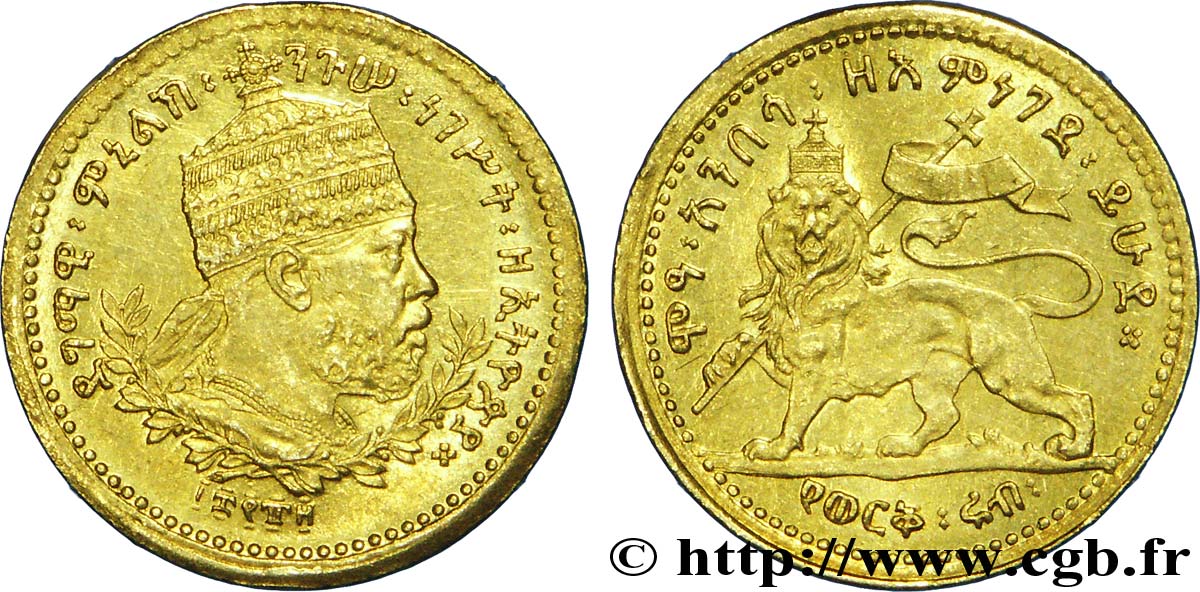 ETHIOPIA 1/4 Wek, (frappe de bijouterie ?) Ménélik II / lion 1889  MS60 