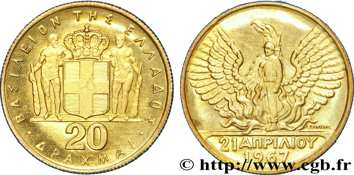 GRIECHENLAND 20 Drachmes or Constantin II (1970)  ST 