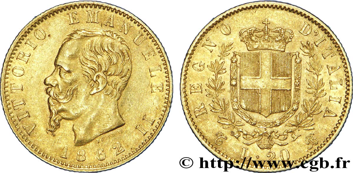 ITALIEN 20 Lire Victor Emmanuel II  1862 Turin VZ 