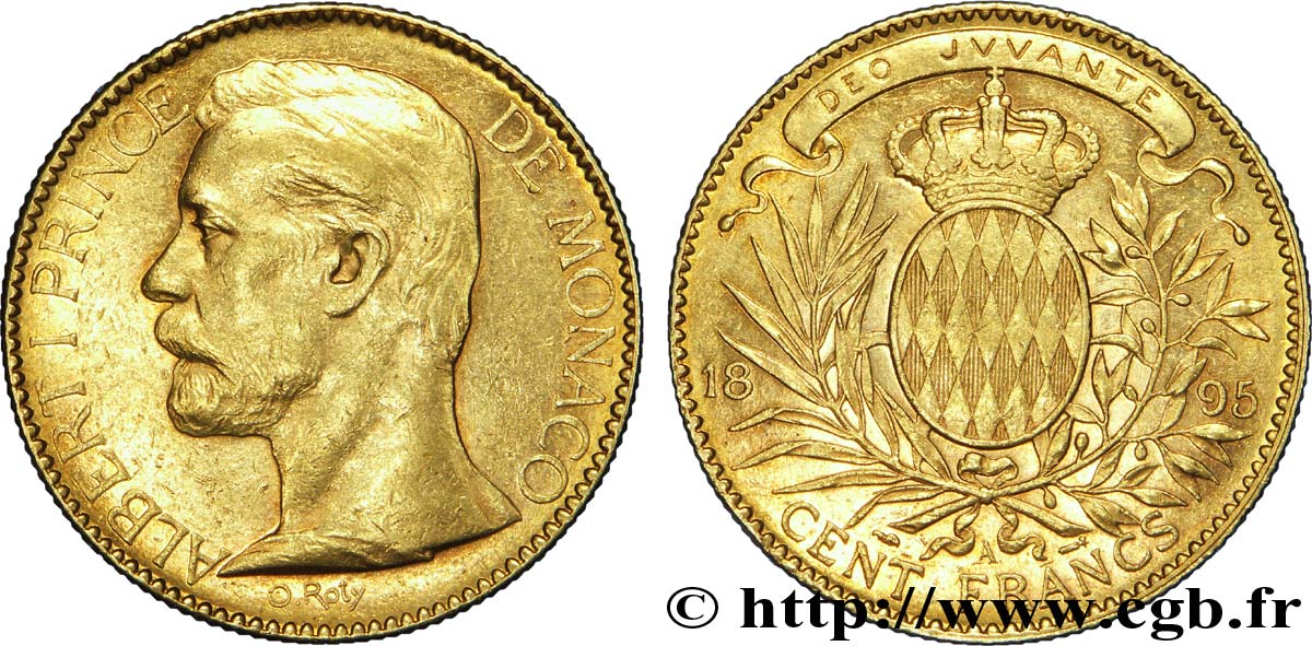 MONACO 100 Francs or Albert Ier / écu couronné 1895 Paris EBC 