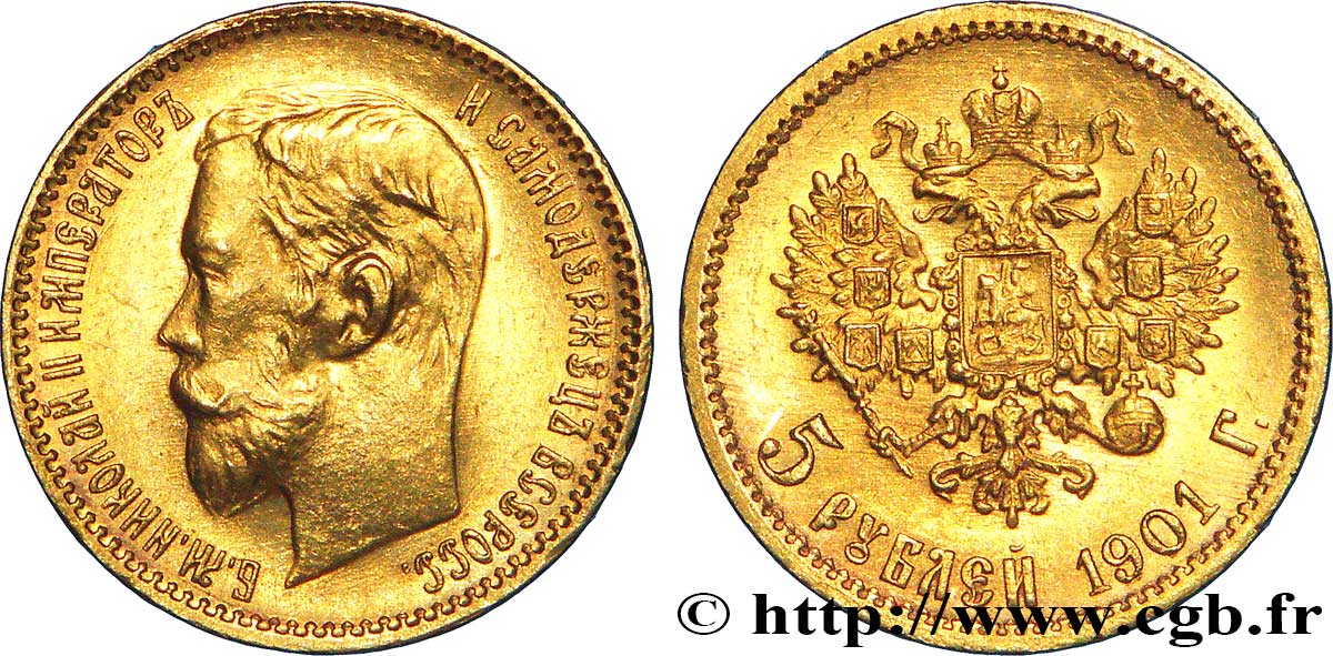 RUSSIA 5 Roubles or Nicolas II / aigle bicéphale 1901 Saint-Petersbourg MS 