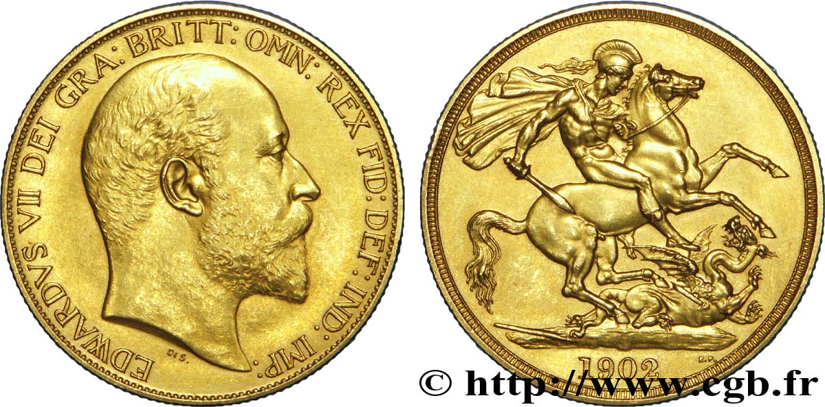 VEREINIGTEN KÖNIGREICH 2 Livres (Two Pounds) Edouard VII / St Georges terrassant le dragon 1902 Londres VZ 