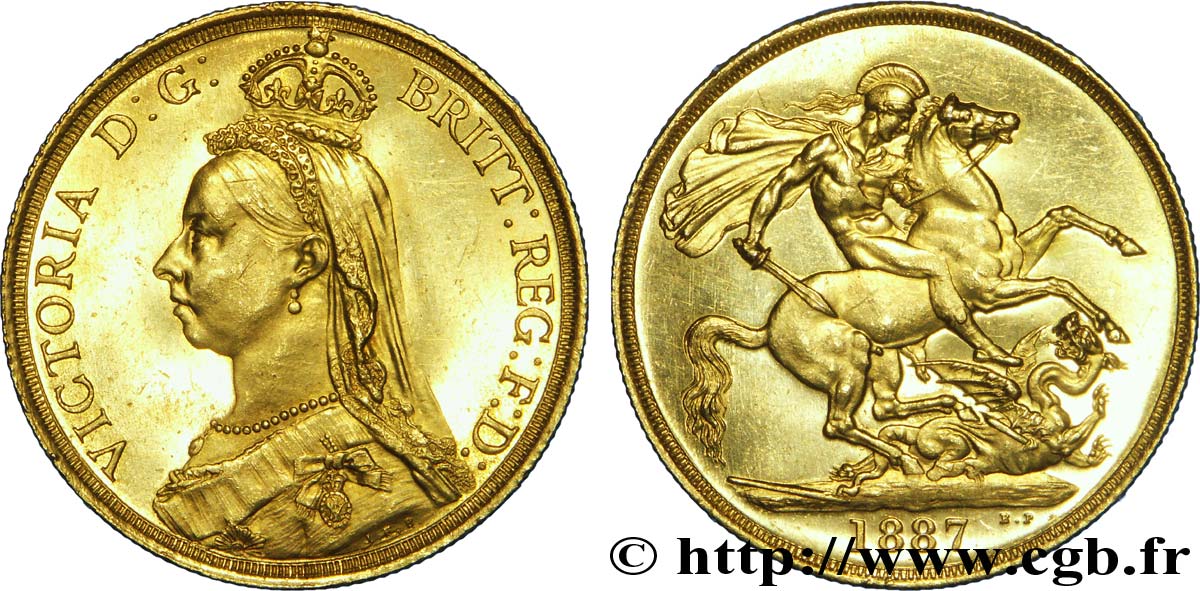 REGNO UNITO 2 Livres (Two Pounds), Victoria  Jubilee head  / St Georges terrassant le dragon 1887 Londres MS 